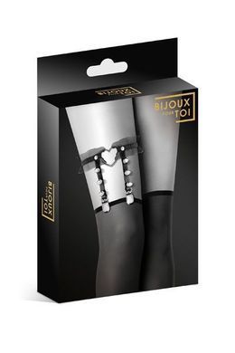 Гартер на ногу Bijoux Pour Toi - WITH HEART AND SPIKES Black, сексуальна підв'язка з сердечком, Черный