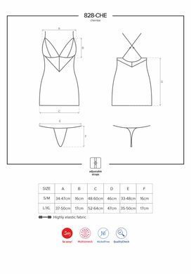 Сатиновый комплект для сна с кружевом Obsessive 828-CHE-1 chemise & thong L/XL, черный, сорочка, стр