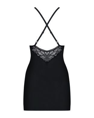 Сатиновый комплект для сна с кружевом Obsessive 828-CHE-1 chemise & thong L/XL, черный, сорочка, стр