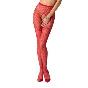 Эротические колготки-бодистокинг Passion S010 red, с доступом, геометрический рисунок, Красный