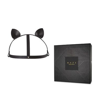 Маска кішечки Bijoux Indiscrets MAZE - Cat Ears Headpiece Black, екошкіра, Черный