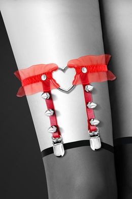 Гартер на ногу Bijoux Pour Toi - WITH HEART AND SPIKES Red, сексуальна підв'язка з сердечком, Червоний