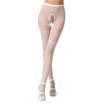 Эротические колготки-бодистокинг Passion S010 white, с доступом, геометрический рисунок, Белый