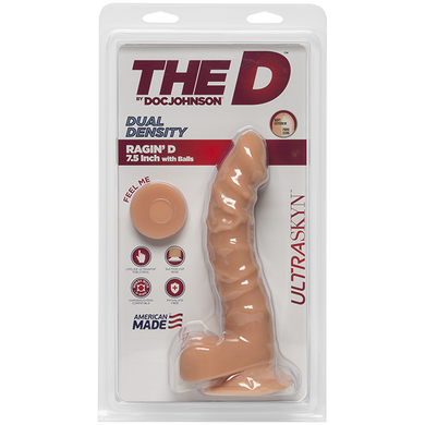 Фалоімітатор Doc Johnson The D - Ragin D - 7,5 Inch With Balls - ULTRASKYN, діаметр 3,8 см, Телесный