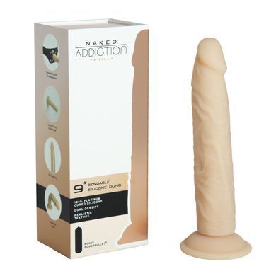 Фаллоимитатор Naked Addiction - 9&Prime; Silicone Dual Density Bendable Dildo Vanilla, виброшар в подарке