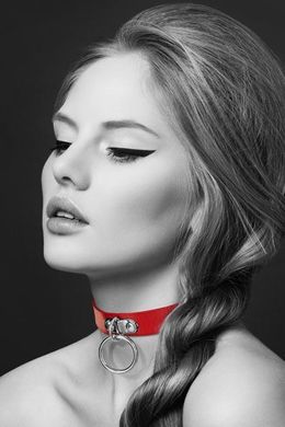 Чокер з кільцем для повідця Bijoux Pour Toi - FETISH Red, екошкіра, Червоний