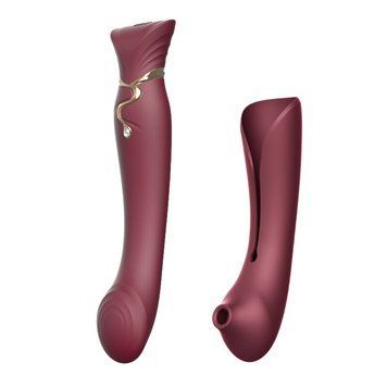 Смартвибратор 3в1 Zalo &mdash; Queen Wine Red, пульсирующая жемчужина и вакуум, кристалл Swarovski