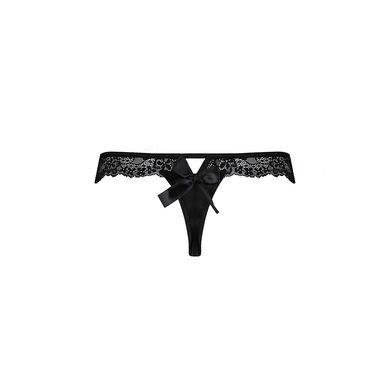 Мереживні трусики-танга з атласним бантиком Naja Thong black L/XL - Passion, Черный