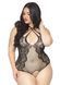 Leg Avenue Net and lace crotchless teddy Black 1X-2X