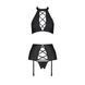 Комплект з еко-шкіри з імітацією шнурівки Nancy Set black S/M - Passion топ, трусики та пояс для пан, Черный