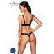 Комплект з екошкіри CELINE BIKINI black S/M &mdash; Passion: відкритий бра зі стрічками, стрінги зі шнурів