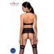 Комплект з еко-шкіри з імітацією шнурівки Nancy Set black S/M - Passion топ, трусики та пояс для пан, Черный