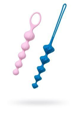 Набор анальных бус Satisfyer Beads Colored, силикон , макс. диаметр 3,3см и 3,5см, Розовый/синий