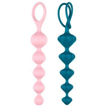 Набор анальных бус Satisfyer Beads Colored, силикон , макс. диаметр 3,3см и 3,5см, Розовый/синий