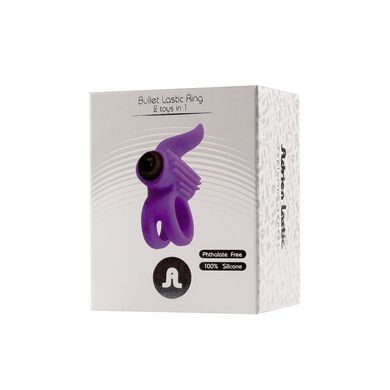 Ерекційне віброкільце Adrien Lastic Bullet Lastic Ring з язичком і щіточкою для стимуляції клітора, Фиолетовый