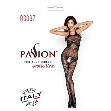 Бодистокинг Passion BS037 black, комбинезон, открытая спина, халтер, Черный