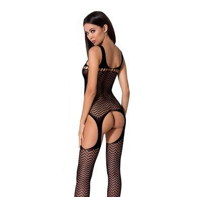 Бодістокінг Passion BS057 black, комбінезон, імітація панчох і пояса, Черный