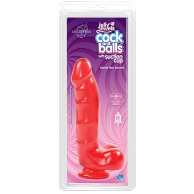 Фаллоимитатор Doc Johnson Jelly Jewels Cock & Balls Red, диаметр 3,6см, антибактериальный ПВХ, Красный