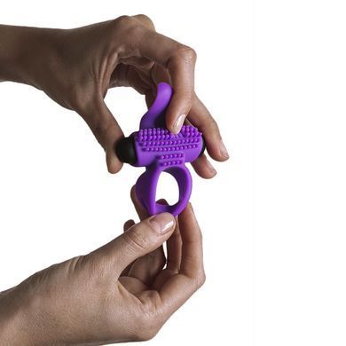 Ерекційне віброкільце Adrien Lastic Bullet Lastic Ring з язичком і щіточкою для стимуляції клітора, Фиолетовый