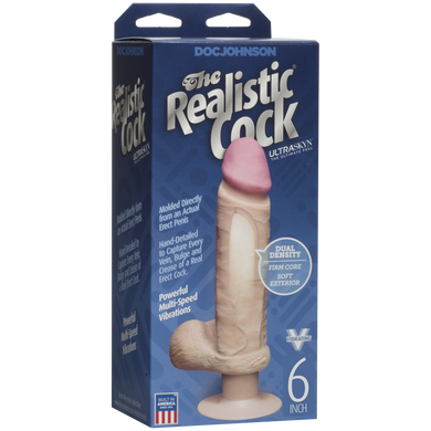 Фалоімітатор Doc Johnson The Realistic Cock 6 inch ULTRASKYN, діаметр 4,3 см, плавне регулювання, Телесный