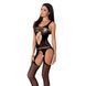 Бодістокінг Passion BS057 black, комбінезон, імітація панчох і пояса, Черный