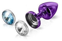 Анальна пробка Diogol Anni Magnet Purple: Кристал/Аквамарин 25 мм, зі змінними стразами на магніті, Фіолетовий