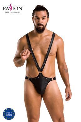 Мужское боди с люверсами Passion Harry XXL/XXXL, экокожа, черное, на лямках