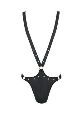 Мужское боди с люверсами Passion Harry XXL/XXXL, экокожа, черное, на лямках