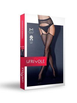 Чулки черные в сетку с поясом LeFrivole S/M
