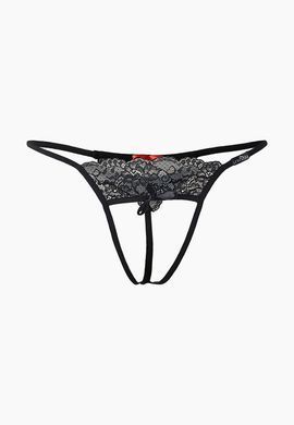 Трусики з розрізом мереживо чорне LeFrivole, S/M, 42-44