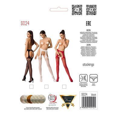 Эротические колготки-бодистокинг Passion S024 red, имитация соблазнительных чулочков и пояса, Красный