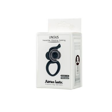 Ерекційне віброкільце Adrien Lastic Lingus Black з язичком і щіточкою для стимуляції клітора, Черный