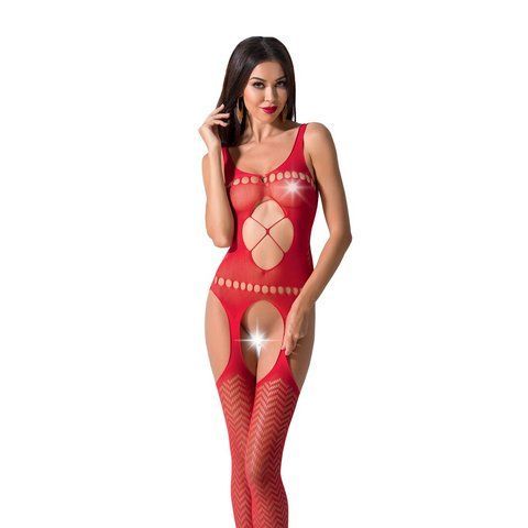 Бодистокинг Passion BS057 red, комбинезон, имитация чулок и пояса, Красный