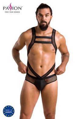 Мужское эротическое сетчатое боди Passion Victor XXL/XXXL, черное, экокожа, сетка