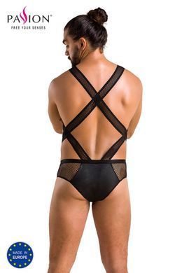 Мужское эротическое сетчатое боди Passion Victor XXL/XXXL, черное, экокожа, сетка