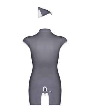 Эротический костюм стюардессы Obsessive Stewardess 3 pcs costume grey L/XL, серый, платье, стринги,