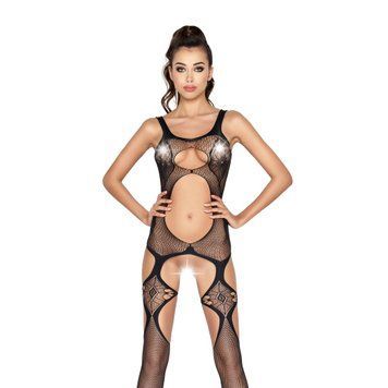 Бодістокінг Passion BS039 black, комбінезон, імітація панчох, Черный