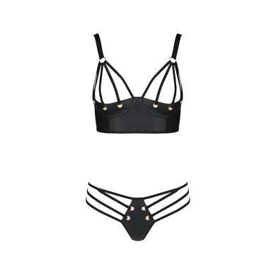 Комплект з екошкіри з люверсами та ремінцями Malwia Bikini black S/M &mdash; Passion, бра та трусики, Черный