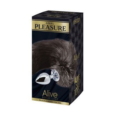 Металева анальна пробка Лисячий хвіст Alive Black And White Fox Tail L