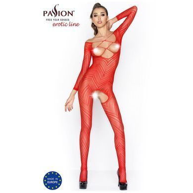 Бодістокінг Passion BS040 red, комбінезон з відкритими грудьми, Червоний