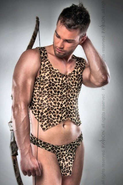 Мужской эротический костюм охотника Passion 023 SET XXL/XXXL: леопардовая маечка и стринги, Леопардовый