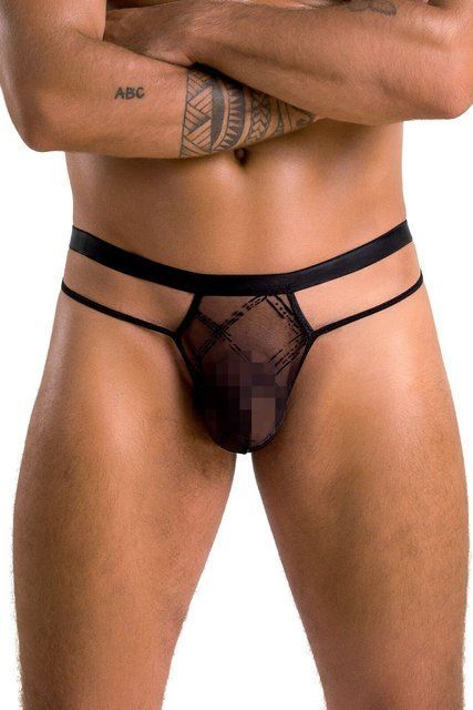 Мужские прозрачные стринги Passion Thong Collin L/XL, черные, сетка