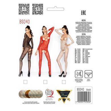 Бодістокінг Passion BS040 black, комбінезон з відкритими грудьми, Черный