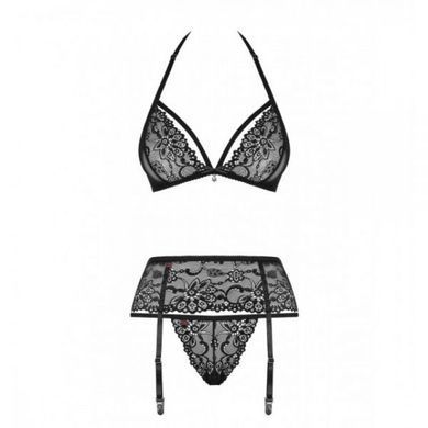 Комплект с поясом для чулок Obsessive 838-SEG-1 3 pcs set black S/M