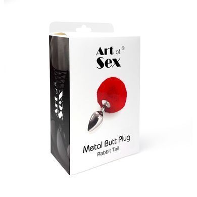 Металевий анальний затор М Art of Sex - Metal Butt plug Rabbit Tail, Білий