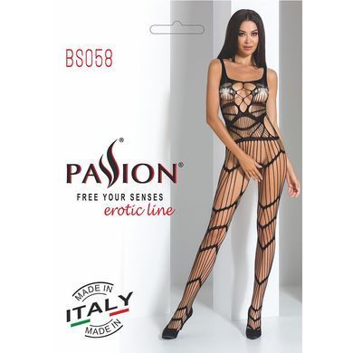 Бодістокінг Passion BS058 black, комбінезон, дуже повітряний, Черный