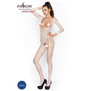 Бодистокинг Passion BS040 white, комбинезон с открытой грудью, Белый