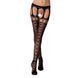 Эротические колготки-бодистокинг Passion S025 black, имитация ажурных чулочков с пояском, Черный