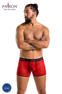 Мужские прозрачные боксеры Passion Short Parker S/M, красные, сетка, под леопард