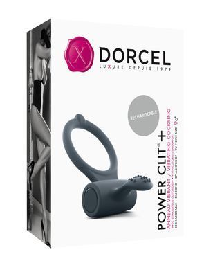Эрекционное кольцо Dorcel Power Clit Plus с вибрацией, перезаряжаемое, с язычком со щеточкой, Черный